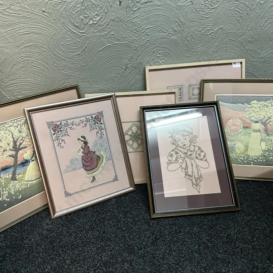 Selection Of Vintage Framed Tapestry Artwork x6