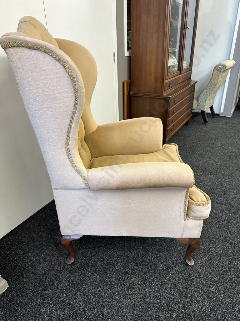 Mahogany Framed Wing Back Armed Chair Button Back H12cm, W85cm Image 1++