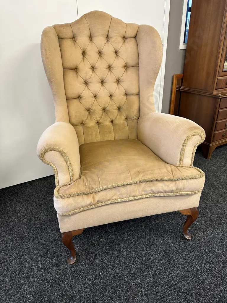 Mahogany Framed Wing Back Armed Chair Button Back H12cm, W85cm Image 1++