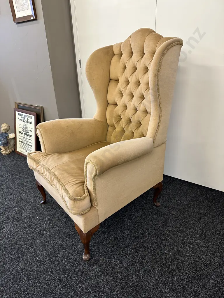 Mahogany Framed Wing Back Armed Chair Button Back H12cm, W85cm Image 1++