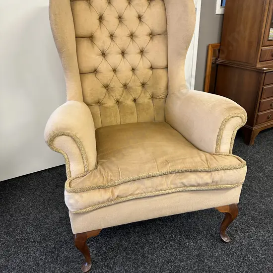 Mahogany Framed Wing Back Armed Chair Button Back H12cm, W85cm