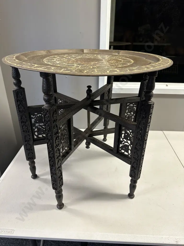 Vintage Persian Brass Topped Occasional Table H53cm, Dia60cm. Image 1++