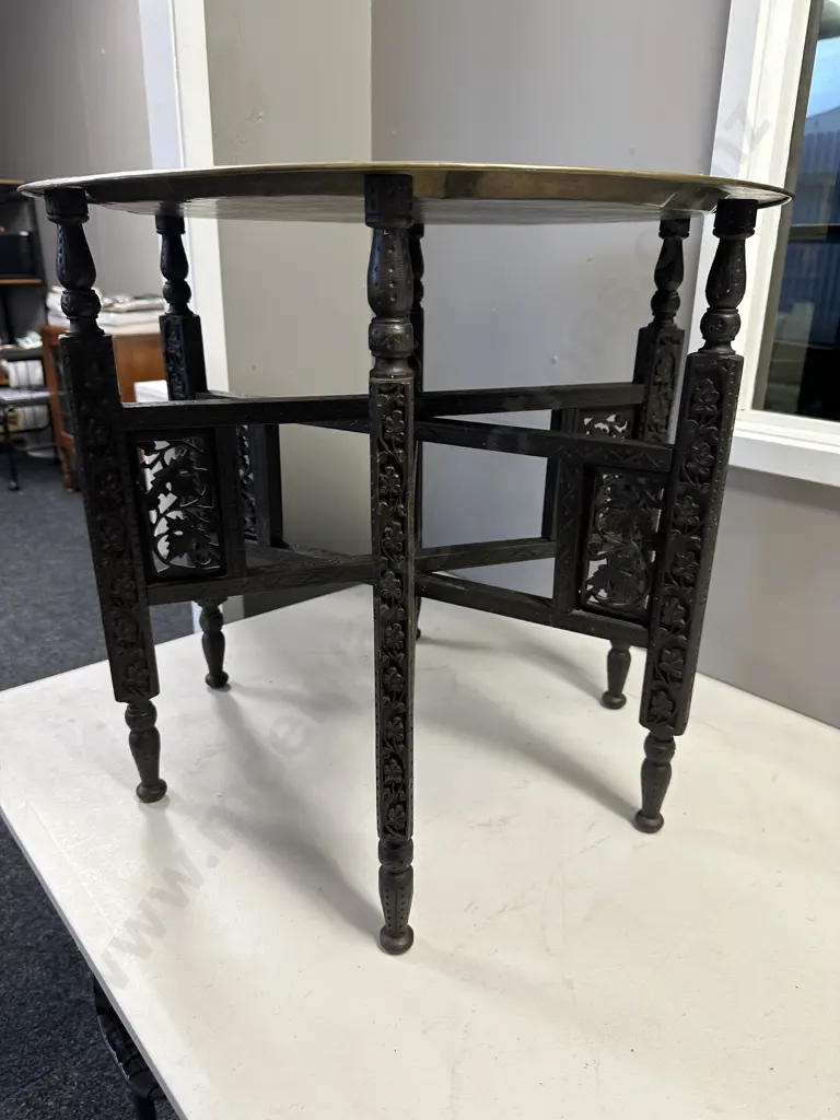 Vintage Persian Brass Topped Occasional Table H53cm, Dia60cm. Image 1++