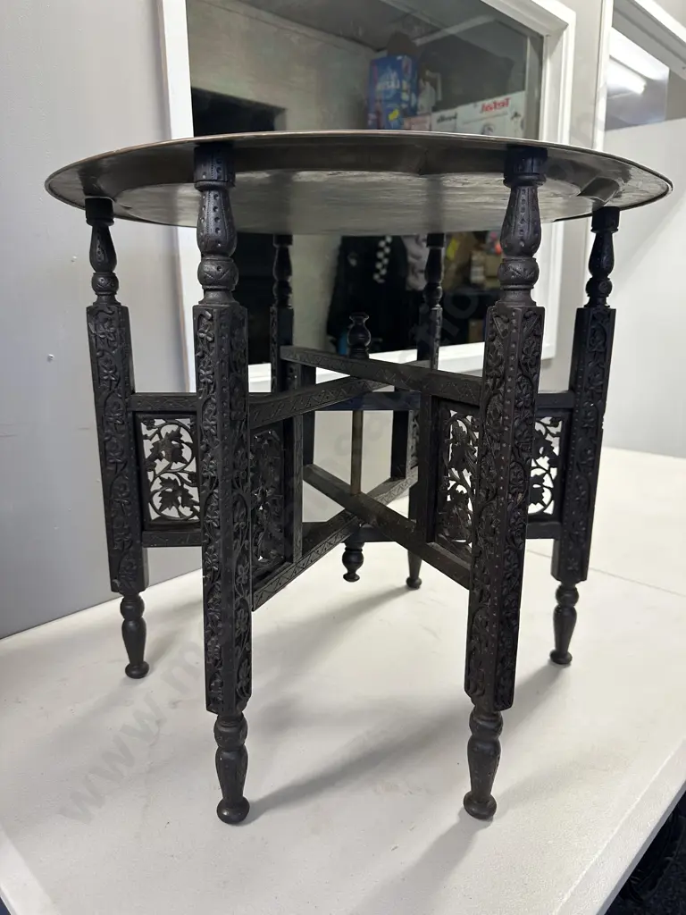Vintage Persian Brass Topped Occasional Table H53cm, Dia60cm. Image 1++