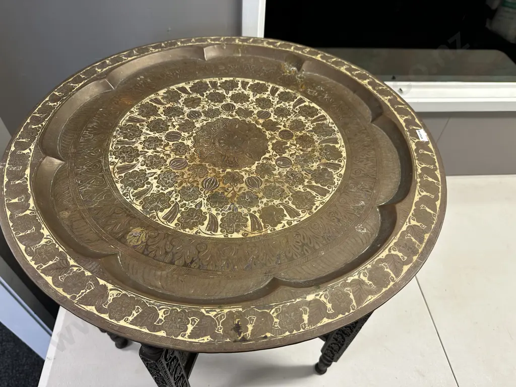 Vintage Persian Brass Topped Occasional Table H53cm, Dia60cm. Image 1++