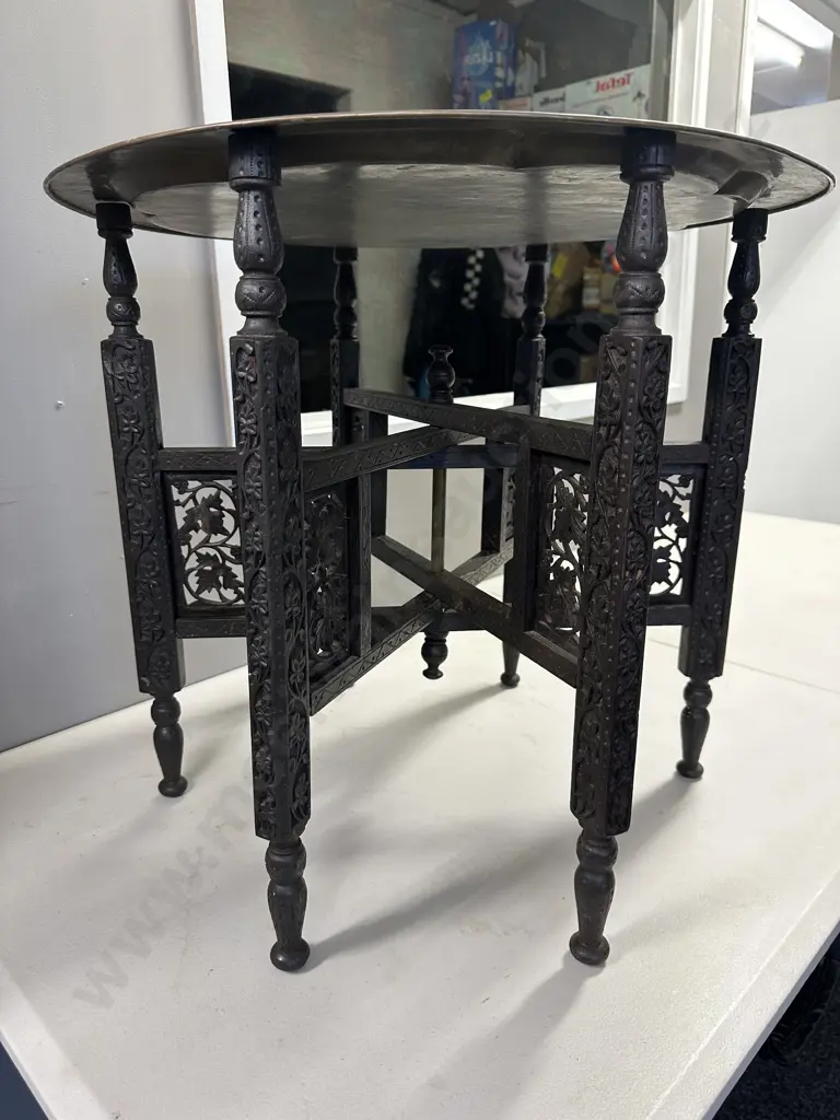 Vintage Persian Brass Topped Occasional Table H53cm, Dia60cm. Image 1++