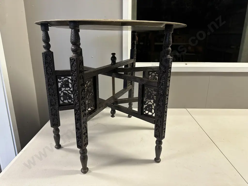 Vintage Persian Brass Topped Occasional Table H53cm, Dia60cm. Image 1++