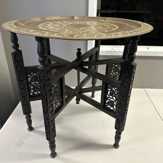 Vintage Persian Brass Topped Occasional Table H53cm, Dia60cm.