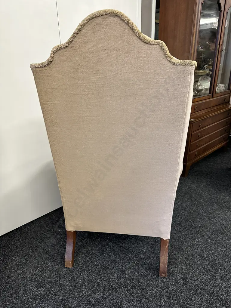 Mahogany Framed Wing Back Armed Chair Button Back H132cm, W80cm. Image 1++