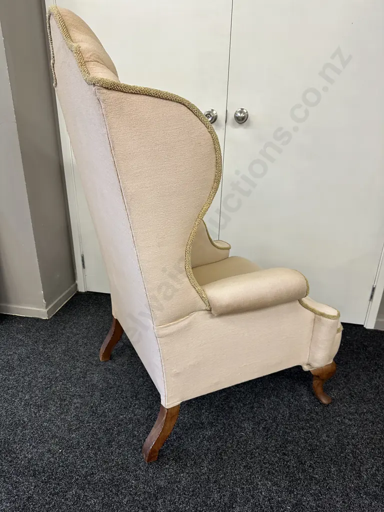 Mahogany Framed Wing Back Armed Chair Button Back H132cm, W80cm. Image 1++