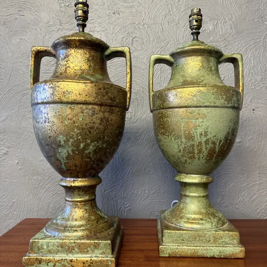 Pair of Ceramic Table Lamps Bases, Double Handled, Gilt Detail, H58cm