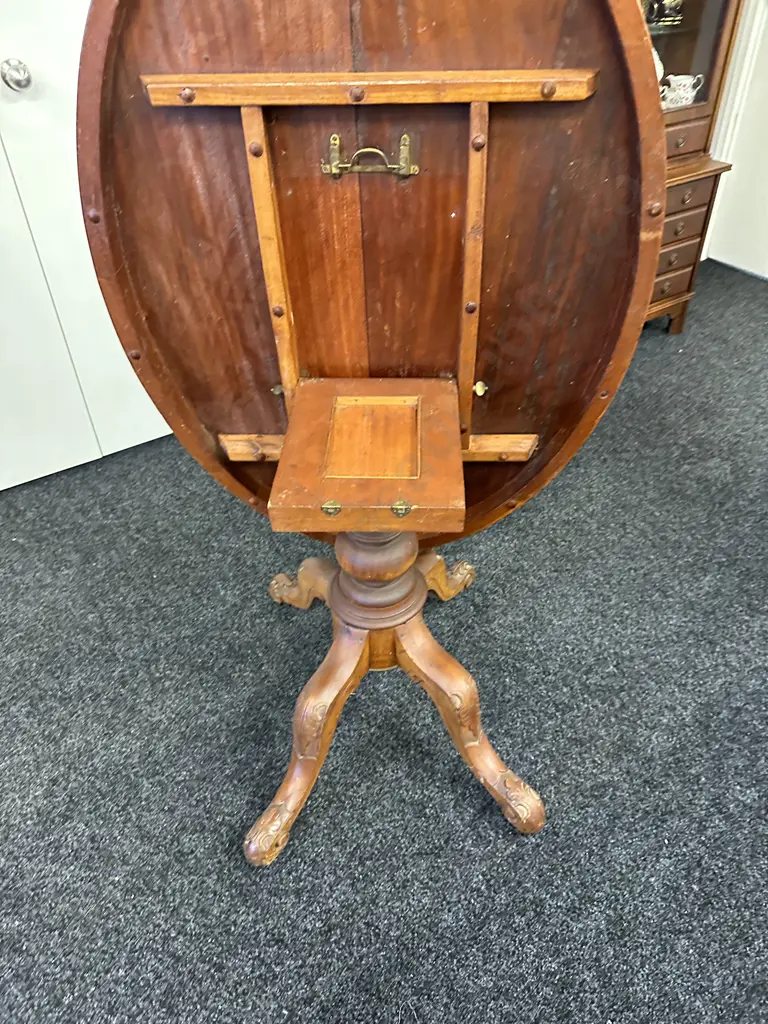 Antique Victorian Loo Table With Carving To Base, L118cm Image 1++