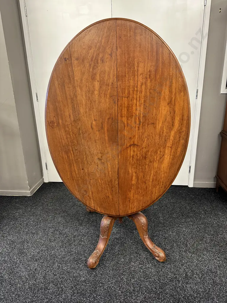 Antique Victorian Loo Table With Carving To Base, L118cm Image 1++