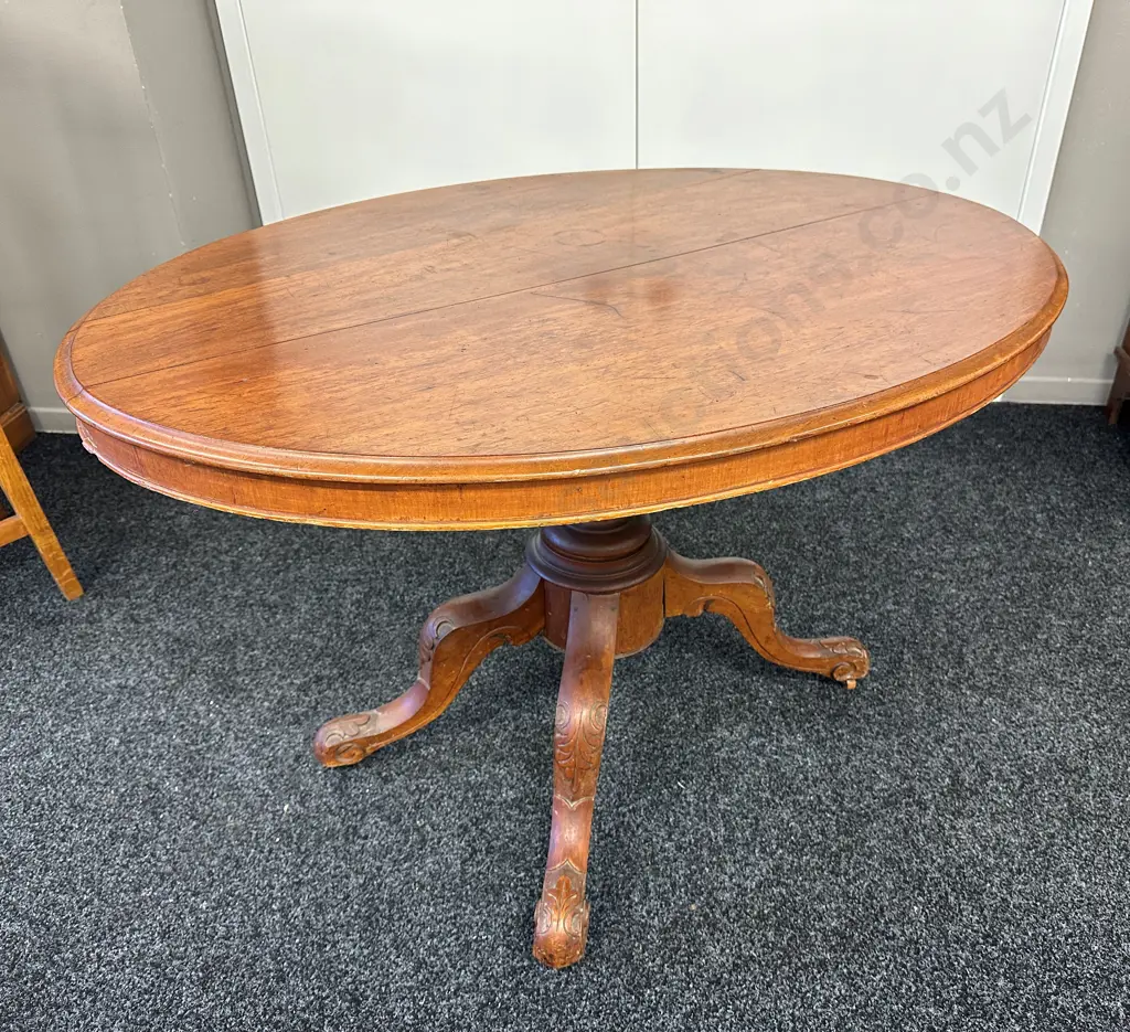 Antique Victorian Loo Table With Carving To Base, L118cm Image 1++