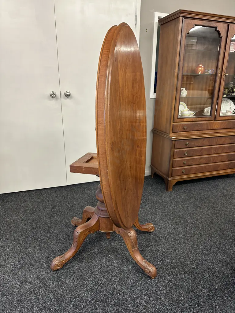Antique Victorian Loo Table With Carving To Base, L118cm Image 1++