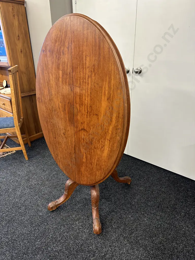 Antique Victorian Loo Table With Carving To Base, L118cm Image 1++