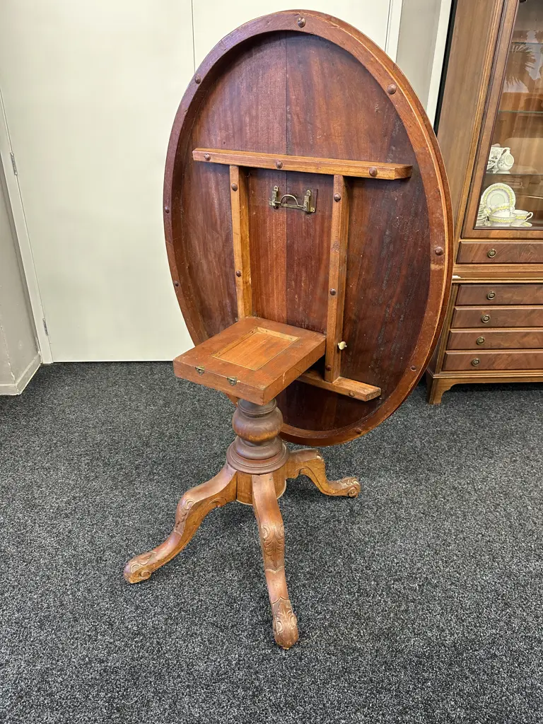 Antique Victorian Loo Table With Carving To Base, L118cm Image 1++