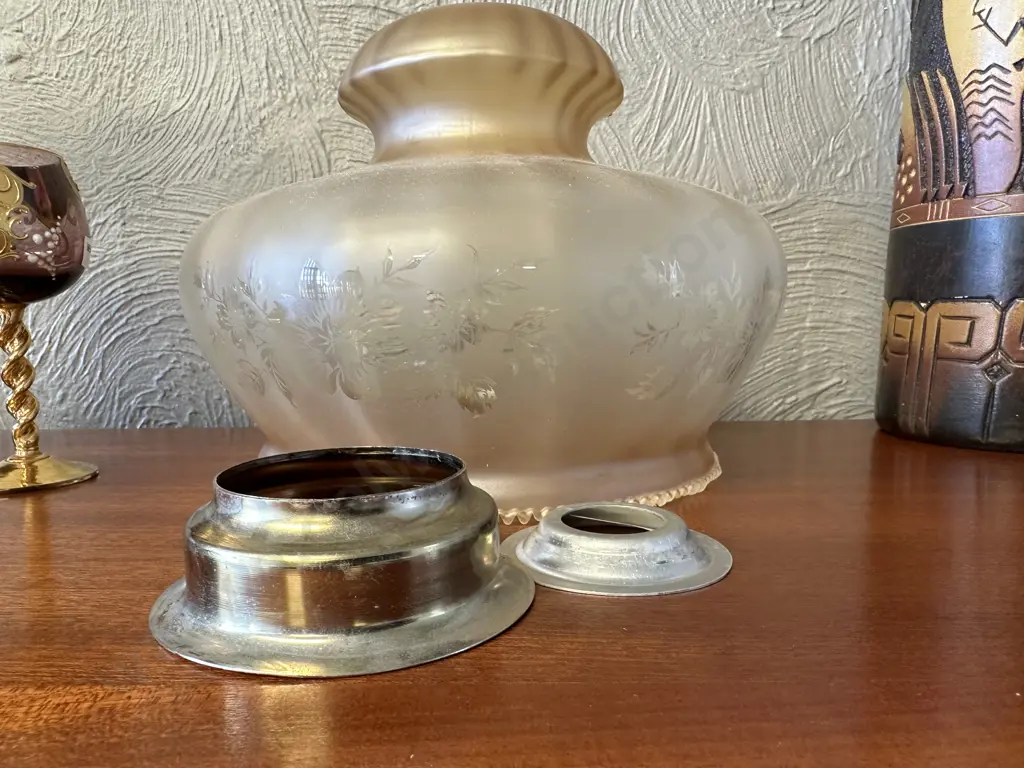 Vintage Large Amber / Clear Glass Bulbous Light Shade Image 1++