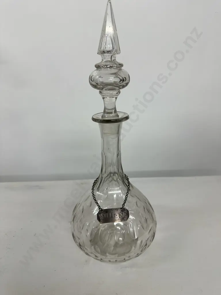 Early Crystal Whisky Decanter With Sterling Silver Tag Image 1++