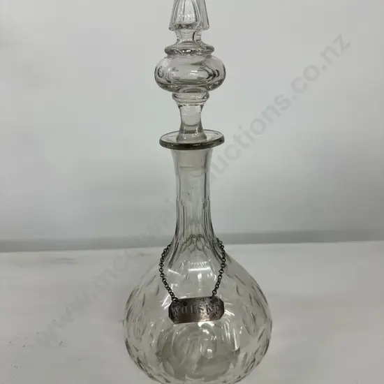 Early Crystal Whisky Decanter With Sterling Silver Tag