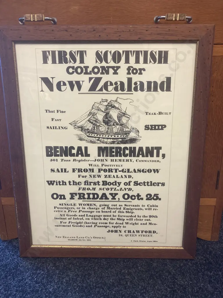 Framed Glazed Copy of New Zealand Immigration Poster 1839 Wood Print, 56 x 45cm Image 1++