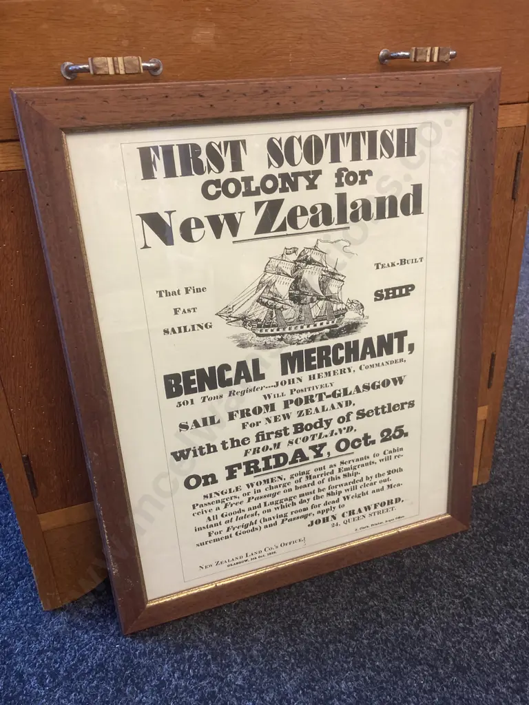 Framed Glazed Copy of New Zealand Immigration Poster 1839 Wood Print, 56 x 45cm Image 1++