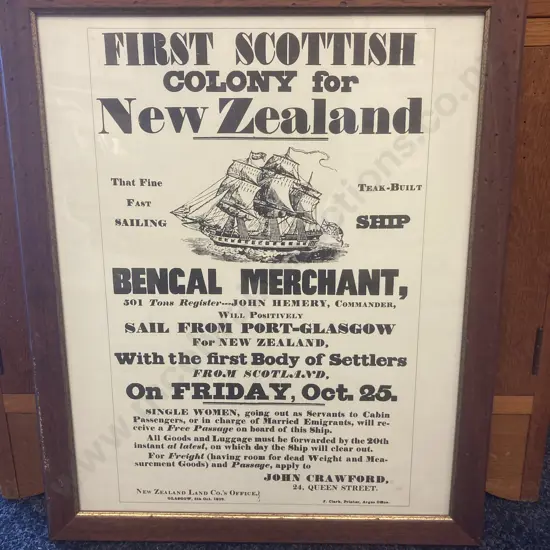Framed Glazed Copy of New Zealand Immigration Poster 1839 Wood Print, 56 x 45cm