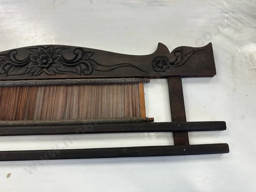 Vintage Weaving Loom Reed Wall Display Carved Wood H20cm, W60cm Image 1++