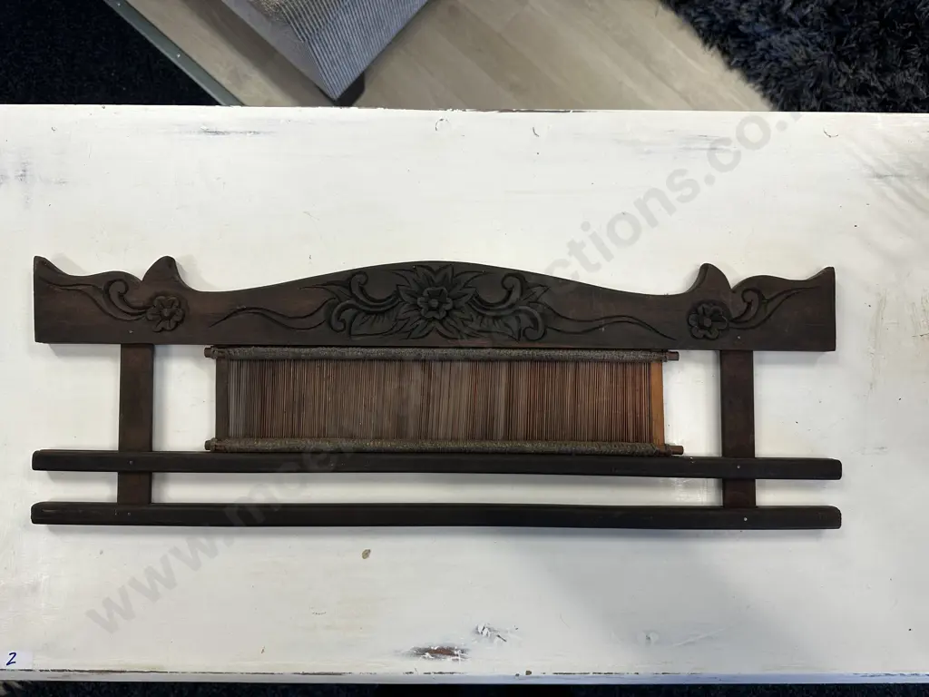 Vintage Weaving Loom Reed Wall Display Carved Wood H20cm, W60cm Image 1++