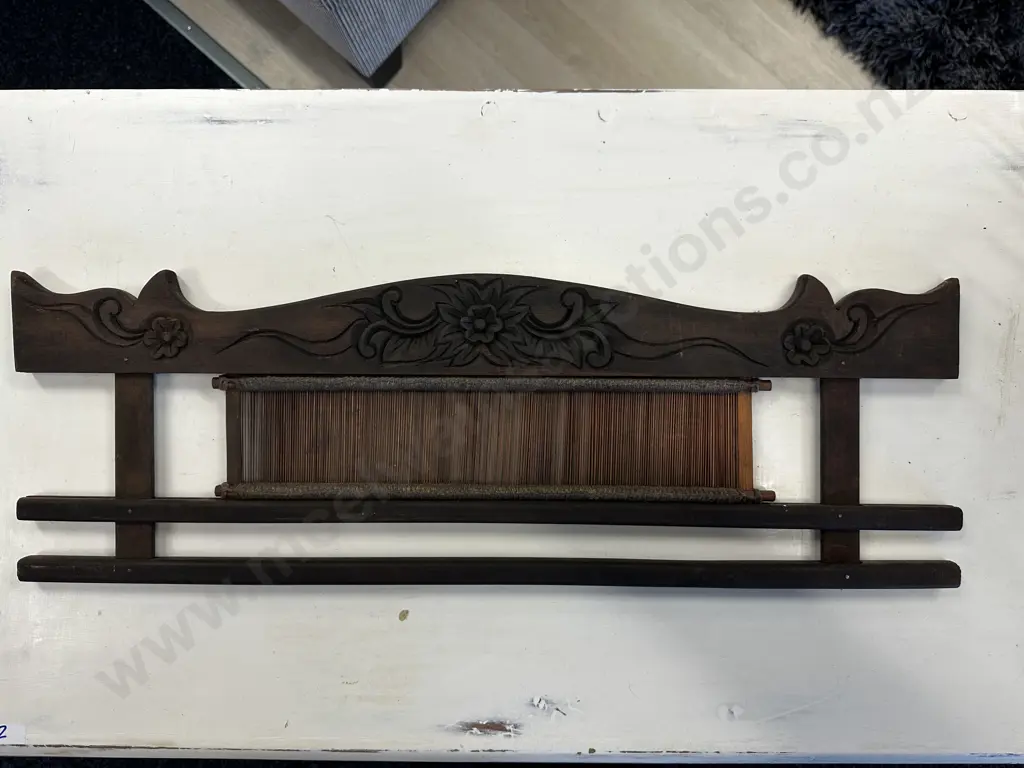 Vintage Weaving Loom Reed Wall Display Carved Wood H20cm, W60cm Image 1++