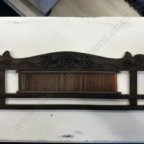Vintage Weaving Loom Reed Wall Display Carved Wood H20cm, W60cm