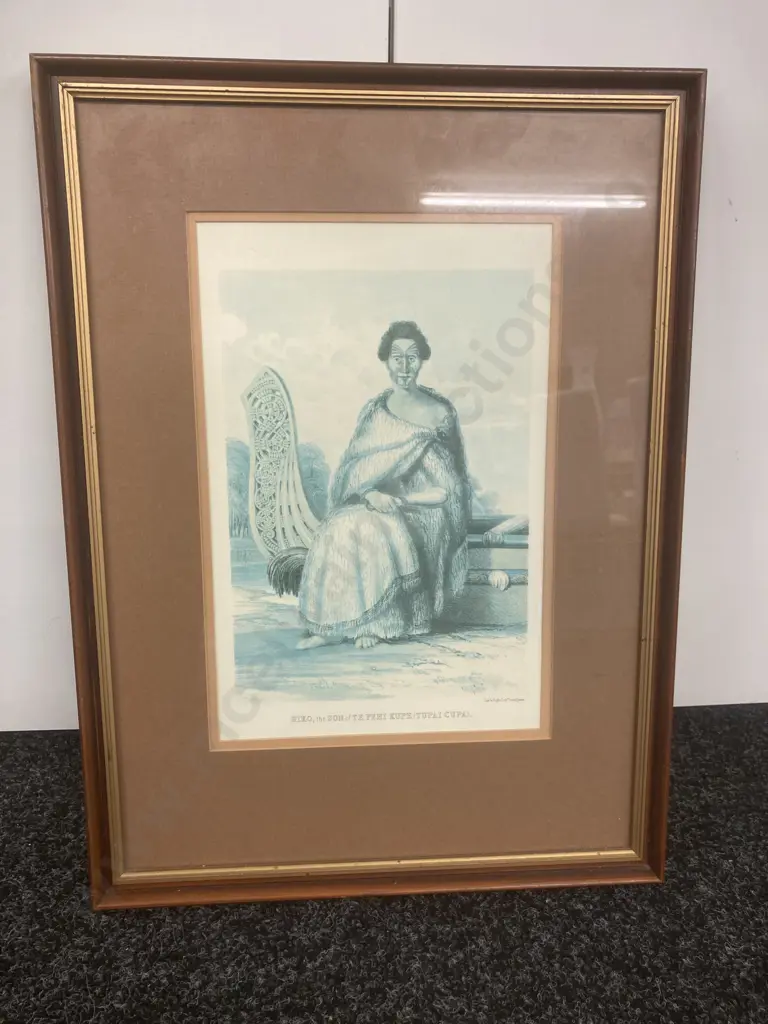 Framed Glazed Print Wakefields Adventures In NZ, Hiko, the Son of Te Pehi Kupe Drawn By Chas Heaphy Esq, 46 x 34cm Image 1++