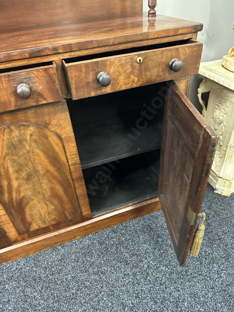 Stunning Mahogany Chiffonier Mottled Detailed Panels Two Drawer, Two Door, Single Shelf. H130cm,.W100cm, D44cm. Image 1++
