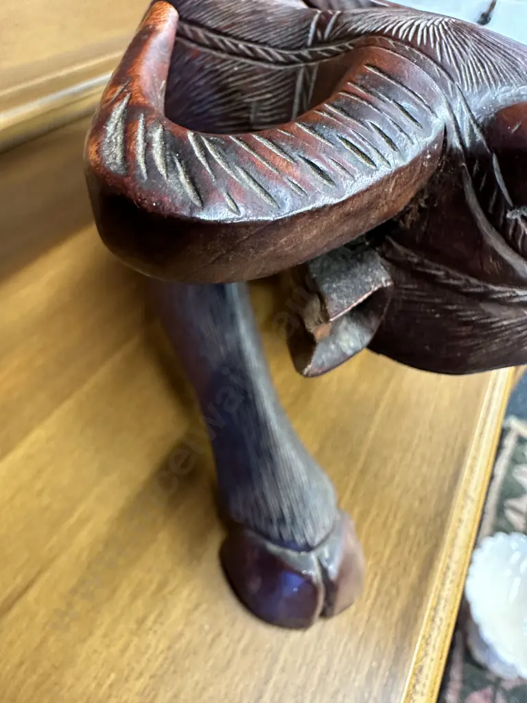 Pair of Vintage Chinese Carved Wooden Buffalo Candle Holder, L38cm (As Found) Image 1++