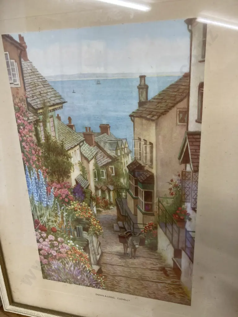 Vintage Framed Glazed Prints - 'Up-A-Long Clovelly' 'Down A-Long Clovelly', 37 x 29cm Image 1++