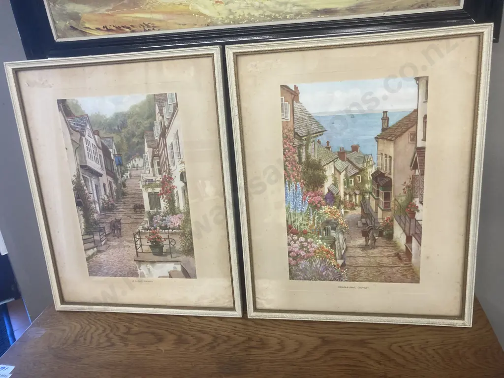 Vintage Framed Glazed Prints - 'Up-A-Long Clovelly' 'Down A-Long Clovelly', 37 x 29cm Image 1++