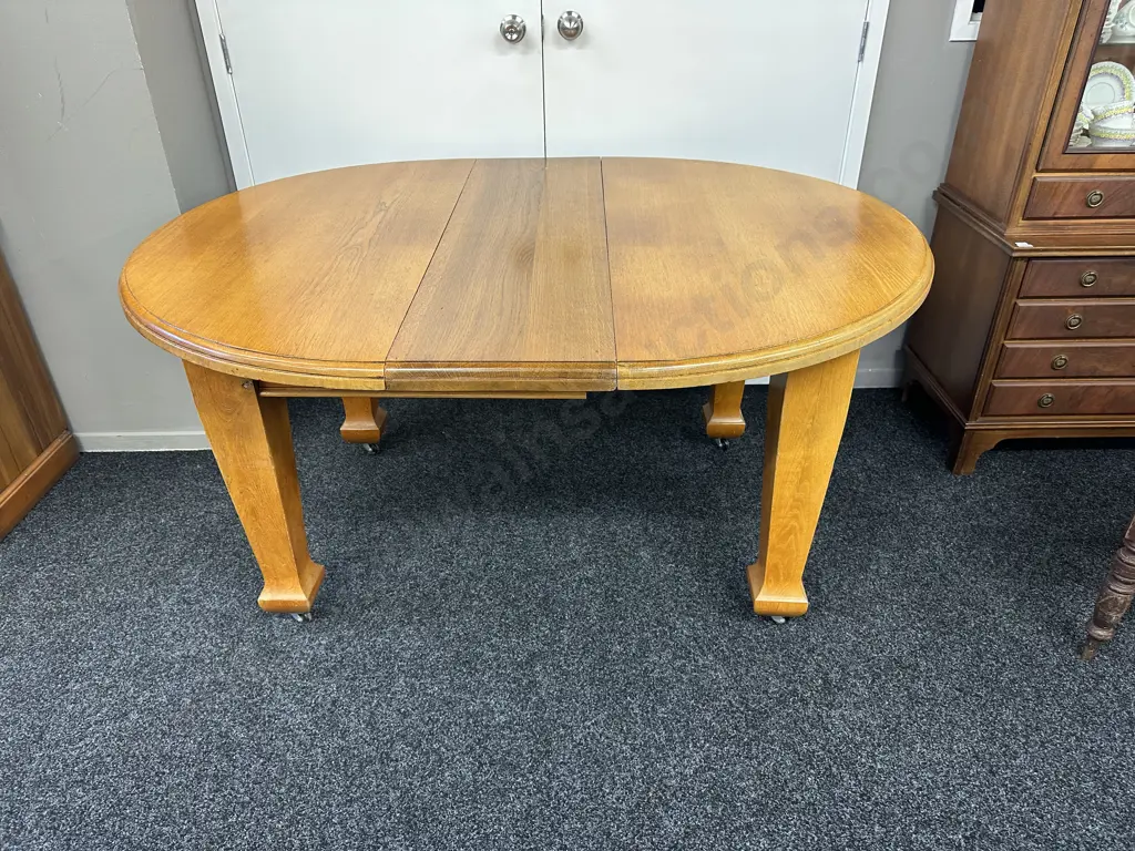 Antique Oak Arts & Crafts Crank Extension Dining Table On Castors, 2 x Extensions (No Handle), H77 W119 - 185 D123cm Image 1++