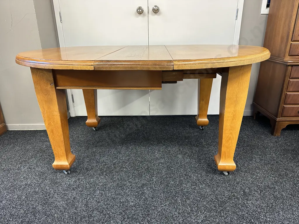 Antique Oak Arts & Crafts Crank Extension Dining Table On Castors, 2 x Extensions (No Handle), H77 W119 - 185 D123cm Image 1++