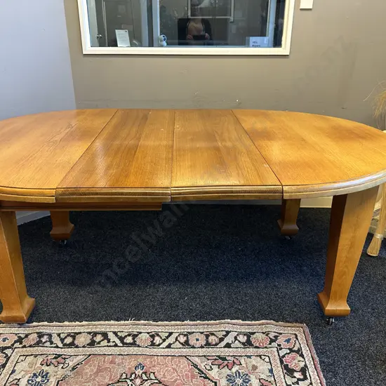 Antique Oak Arts & Crafts Crank Extension Dining Table On Castors, 2 x Extensions (No Handle), H77 W119 - 185 D123cm