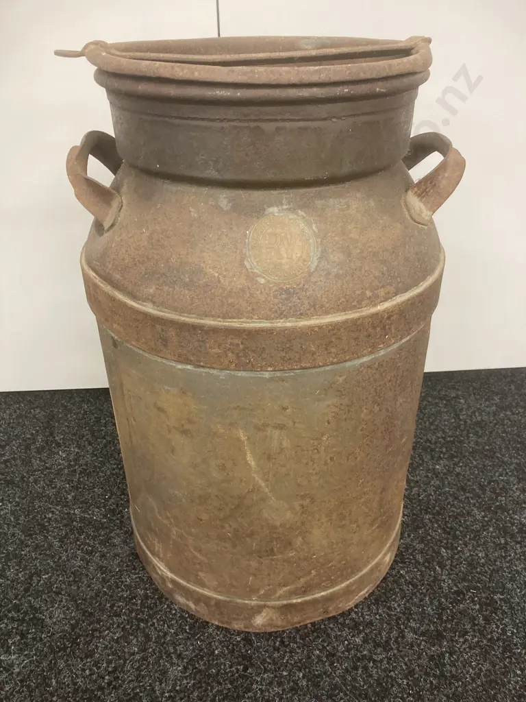 Vintage Steel Cream Can With Lid Manufactured by A.Harvey & Sons, Auckland, H55cm Image 1++