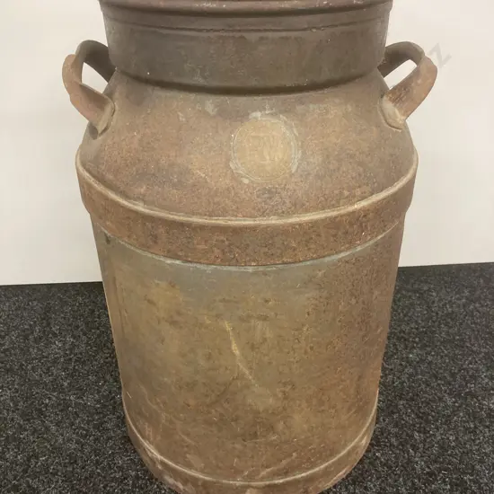 Vintage Steel Cream Can With Lid Manufactured by A.Harvey & Sons, Auckland, H55cm