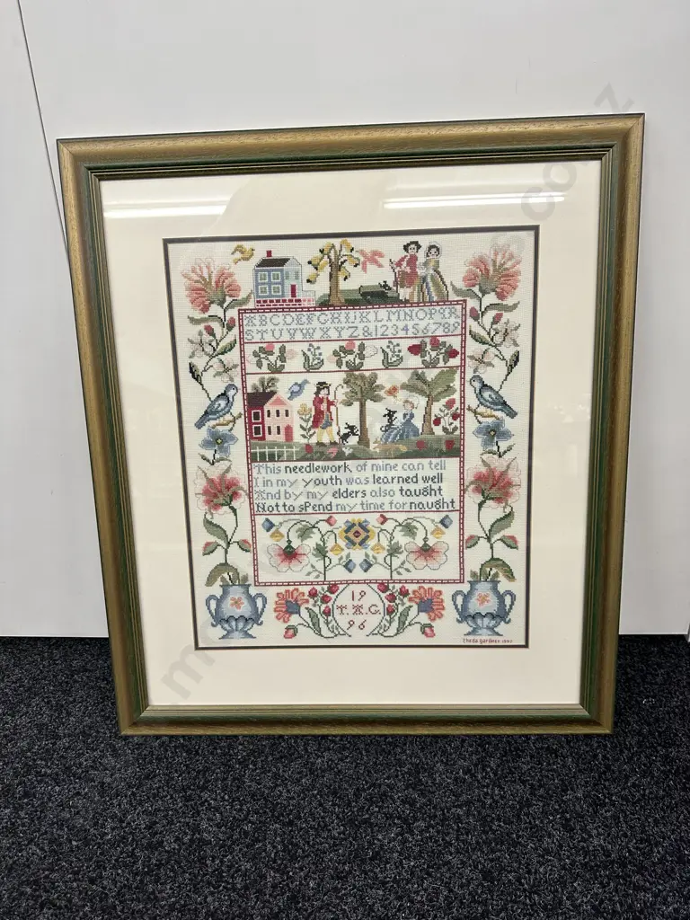 Framed Glazed Cross Stitch "This Needlework Of Mine ..." 71 x 63cm Image 1++