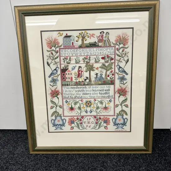 Framed Glazed Cross Stitch "This Needlework Of Mine ..." 71 x 63cm