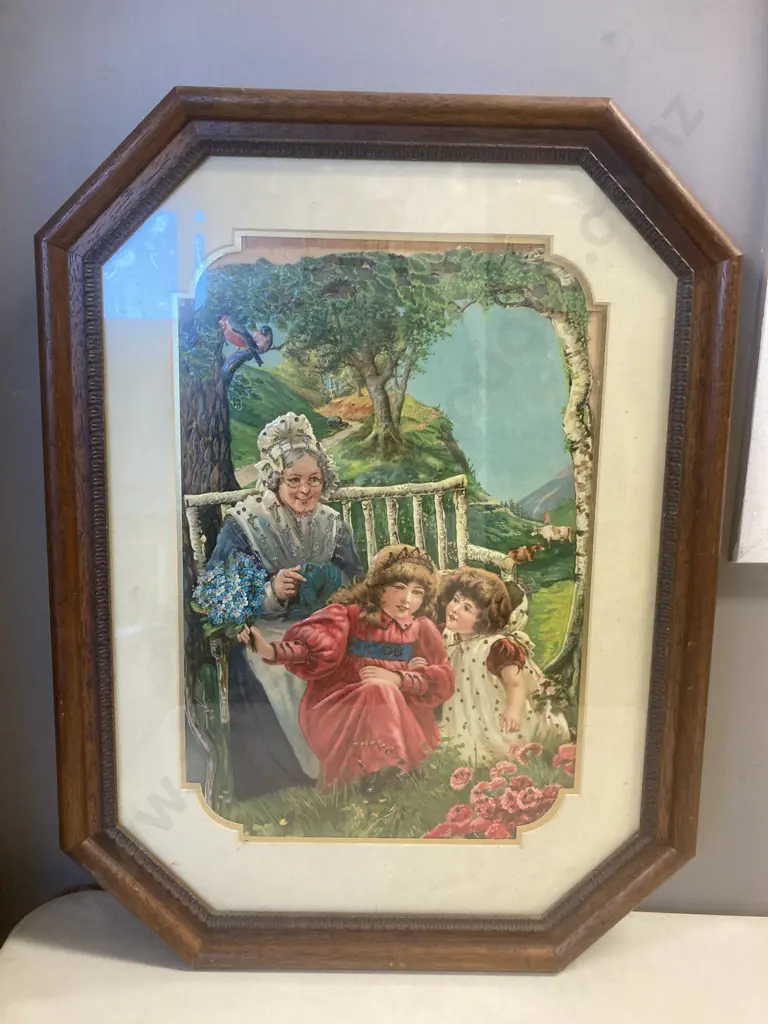 Vintage Print In Glazed Octagonal Oak Frame, 60 x 45cm Image 1++