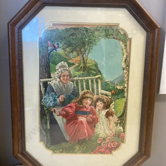 Vintage Print In Glazed Octagonal Oak Frame, 60 x 45cm