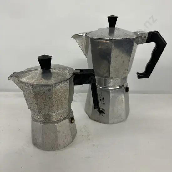 Vintage Italian Bialetti Moka Express 1 Cup Stovetop Espresso Coffee Maker & Valia Espresso Stovetop Coffee Maker