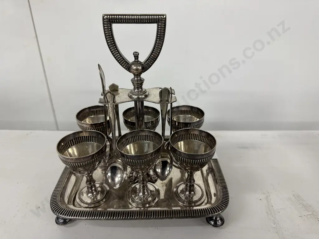 Vintage Walker & Hall EP Egg Cup Set With Spoons Image 1++