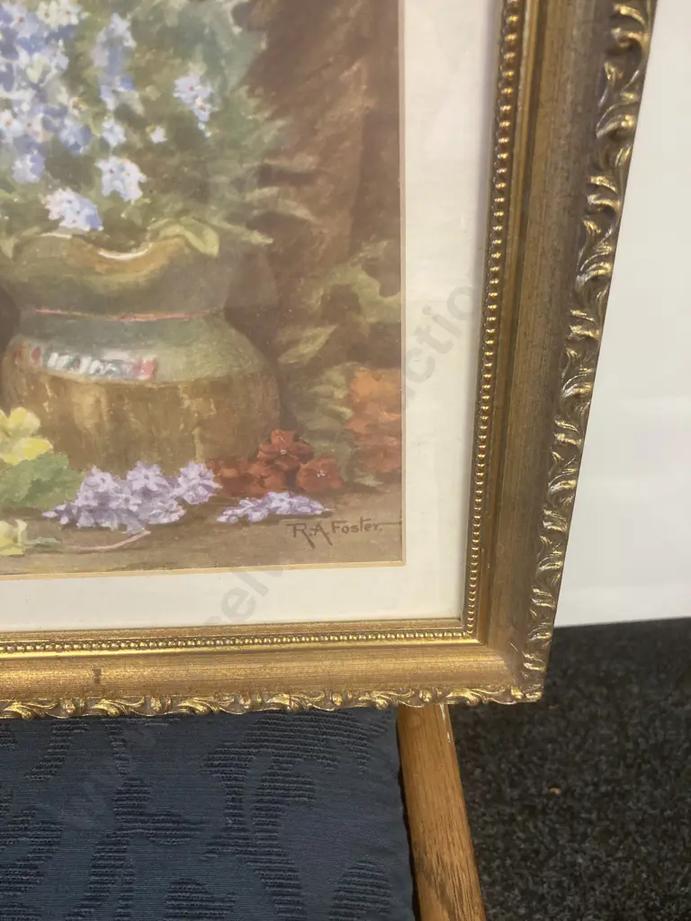 Vintage Framed Glazed Still Life With Flowers & Basket R.A. Foster Print, 39 x 46cm Image 1++