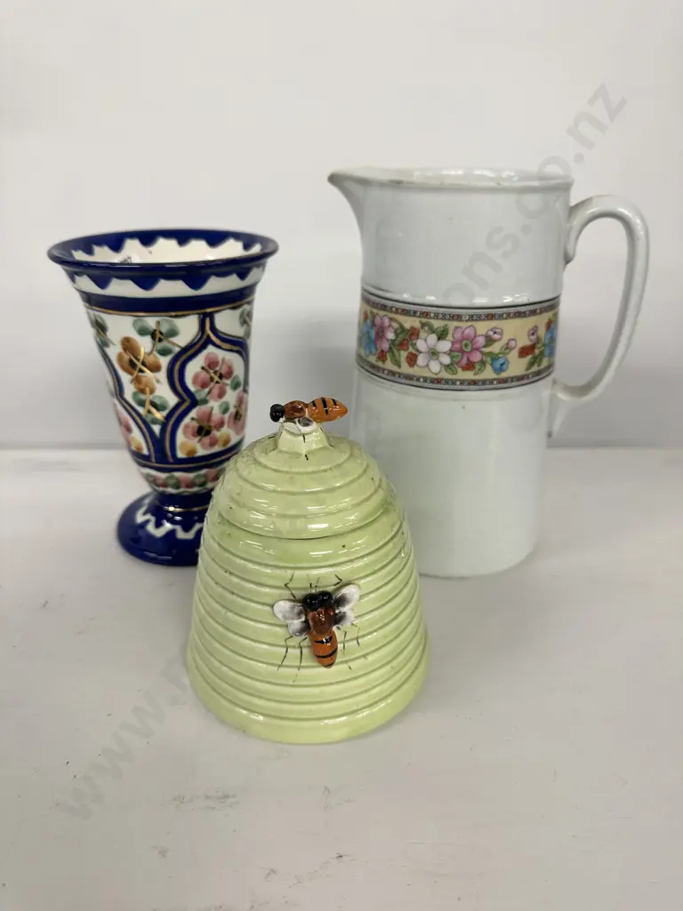 Old Handpainted Dutch Vase, Lidded Honey Pot, Winton Jug Image 1++