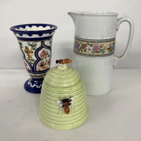 Old Handpainted Dutch Vase, Lidded Honey Pot, Winton Jug